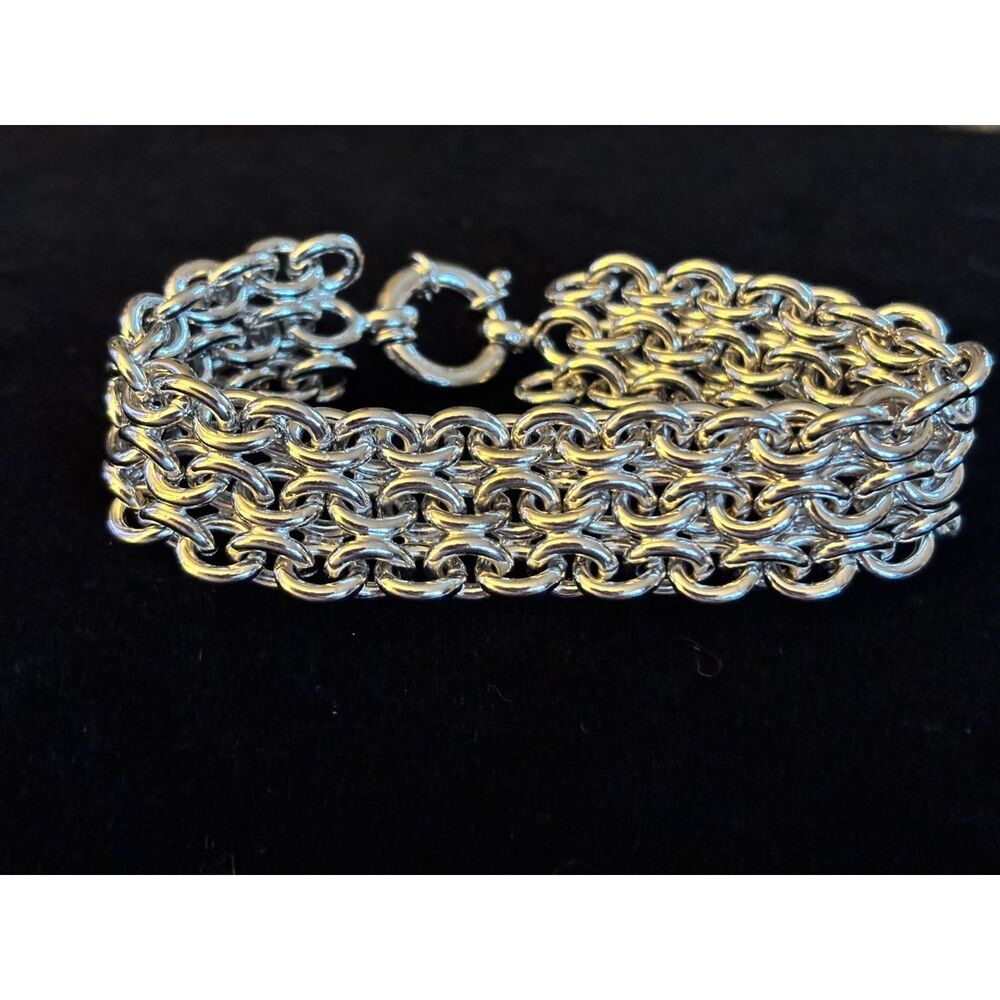 Bronze Italy 8" Anti-Tarnish Silver Tone Bold Senora Lock Box Chain Bracelet